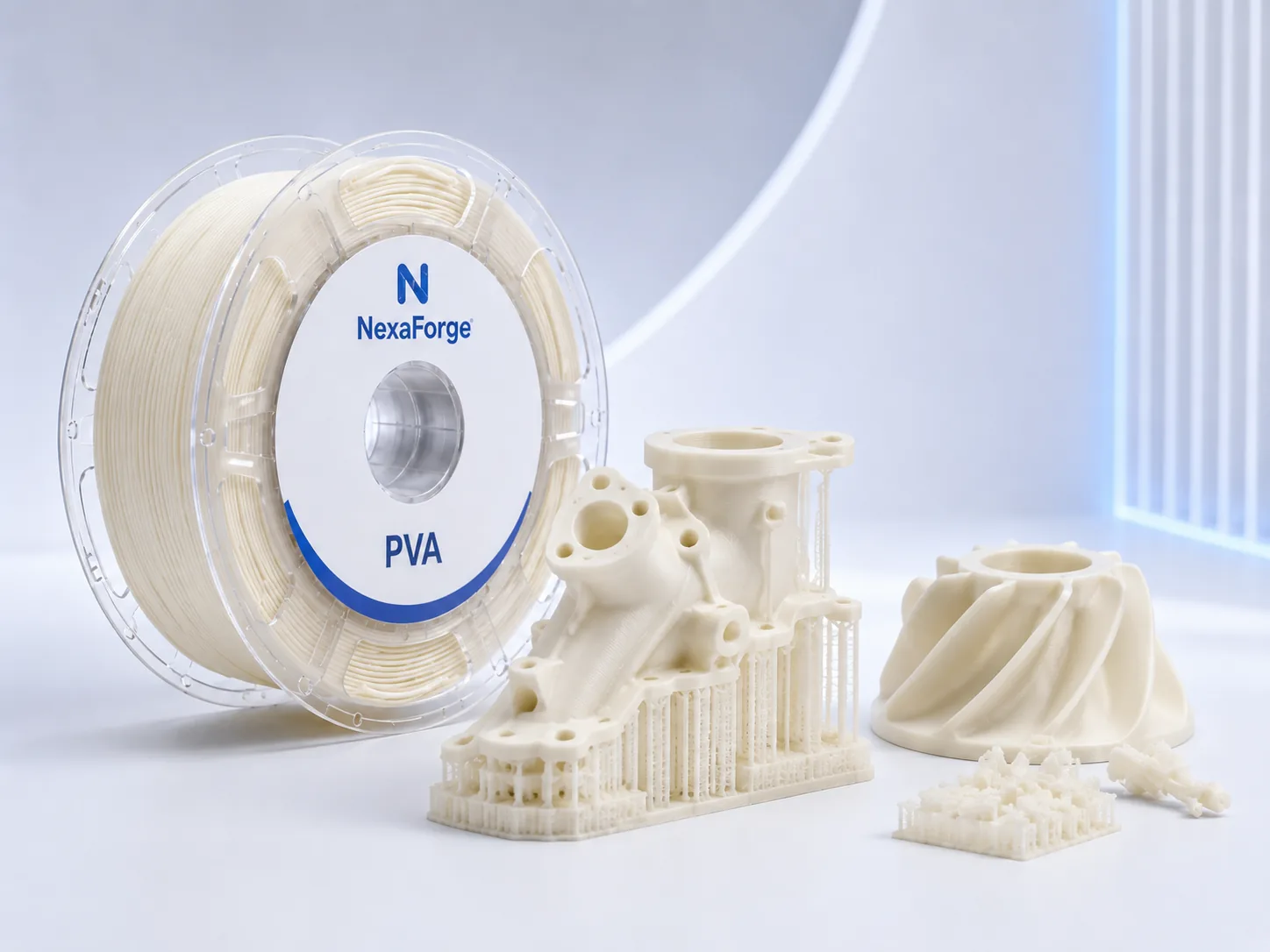 PVA / PVB Support Materials filament spool with printed model